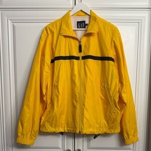 Vtg Y2K GAP Men’s Small Classic Zip-Up Nylon Windbreaker Yellow w/Navy Stripe